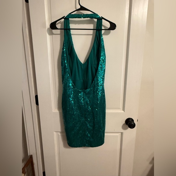 Sparkling Teal Halter Mini Dress - Picture 5 of 9